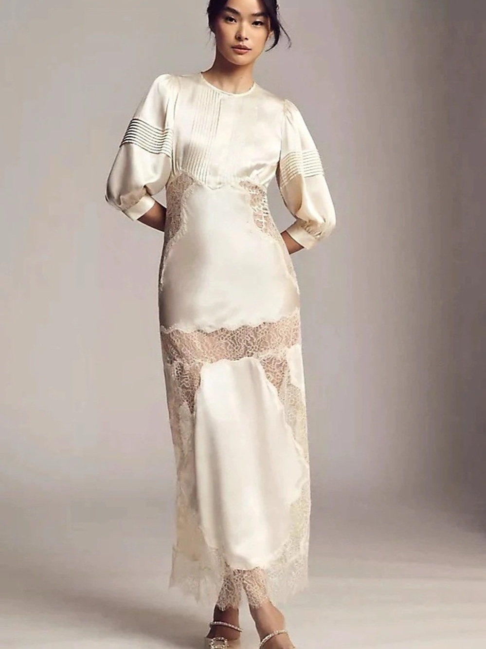Cynthia Rowley Charmeuse Lace Bias Dress Cream Size 6